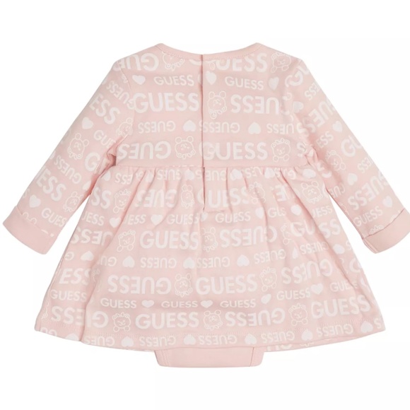 GUESS Baby Girls Allover Log Print Interlock Jersey Bodysuit Dress - Picture 2 of 7
